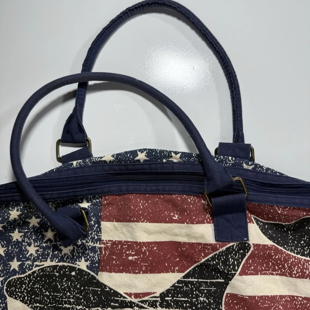 SeaWorld Shamu Stars Stripes Canvas Duffle Bag Travel Tote American Flag Whale